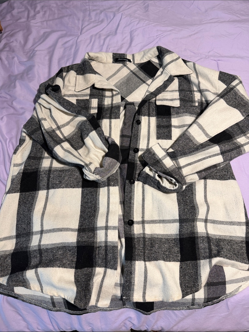 Button-Front Plaid Shacket - Black & White